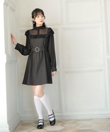 ヨークフリル長袖ドッキングワンピース