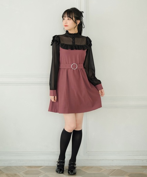 Newlyme（ニューリーミー）の「ヨークフリル長袖ドッキングワンピース（ワンピース・レディース・ブラック/ホワイト系その他/ホワイト/ワインレッド/レッド/ブラック系その他/ピンク/ブルー・MEDIUM/XX-LARGE/LARGE/SMALL/X-LARGE）」の13枚目の写真