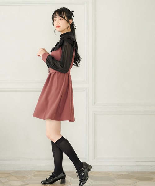 Newlyme（ニューリーミー）の「ヨークフリル長袖ドッキングワンピース（ワンピース・レディース・ブラック/ホワイト系その他/ホワイト/ワインレッド/レッド/ブラック系その他/ピンク/ブルー・MEDIUM/XX-LARGE/LARGE/SMALL/X-LARGE）」の14枚目の写真