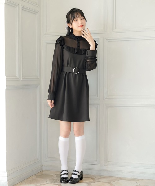 Newlyme（ニューリーミー）の「ヨークフリル長袖ドッキングワンピース（ワンピース・レディース・ブラック/ホワイト系その他/ホワイト/ワインレッド/レッド/ブラック系その他/ピンク/ブルー・MEDIUM/XX-LARGE/LARGE/SMALL/X-LARGE）」の17枚目の写真