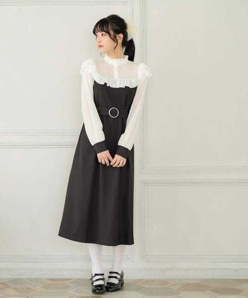 Newlyme（ニューリーミー）の「ヨークフリル長袖ドッキングワンピース（ワンピース・レディース・ブラック/ホワイト系その他/ホワイト/ワインレッド/レッド/ブラック系その他/ピンク/ブルー・MEDIUM/XX-LARGE/LARGE/SMALL/X-LARGE）」の21枚目の写真