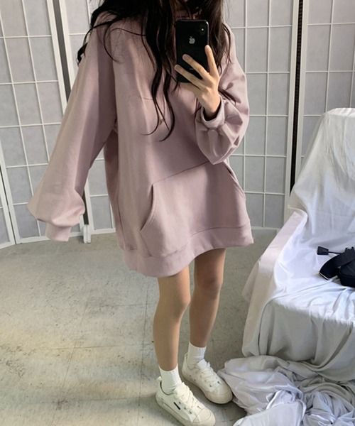 PRIVATE  BEACH（プライベートビーチ）の「ボリュームスリーブオーバーサイズチュニック丈スウェットパーカー（スウェット・レディース・ライトブルー/ライトパープル/ライトグレー/ワインレッド/ブラック・FREE）」の5枚目の写真