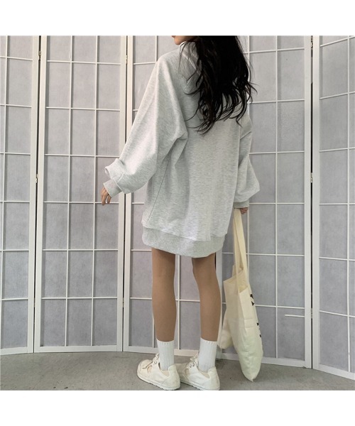 PRIVATE  BEACH（プライベートビーチ）の「ボリュームスリーブオーバーサイズチュニック丈スウェットパーカー（スウェット・レディース・ライトブルー/ライトパープル/ライトグレー/ワインレッド/ブラック・FREE）」の7枚目の写真