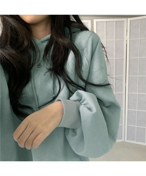 PRIVATE  BEACH（プライベートビーチ）の「ボリュームスリーブオーバーサイズチュニック丈スウェットパーカー（スウェット・レディース・ライトブルー/ライトパープル/ライトグレー/ワインレッド/ブラック・FREE）」の10枚目の写真