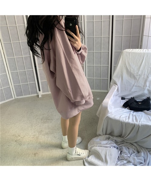 PRIVATE  BEACH（プライベートビーチ）の「ボリュームスリーブオーバーサイズチュニック丈スウェットパーカー（スウェット・レディース・ライトブルー/ライトパープル/ライトグレー/ワインレッド/ブラック・FREE）」の11枚目の写真