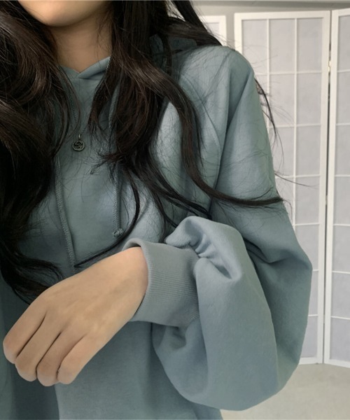 PRIVATE  BEACH（プライベートビーチ）の「ボリュームスリーブオーバーサイズチュニック丈スウェットパーカー（スウェット・レディース・ライトブルー/ライトパープル/ライトグレー/ワインレッド/ブラック・FREE）」の13枚目の写真