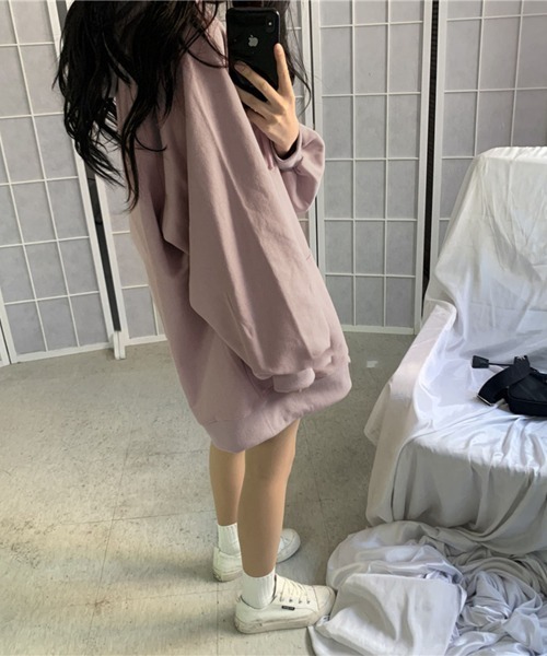 PRIVATE  BEACH（プライベートビーチ）の「ボリュームスリーブオーバーサイズチュニック丈スウェットパーカー（スウェット・レディース・ライトブルー/ライトパープル/ライトグレー/ワインレッド/ブラック・FREE）」の12枚目の写真