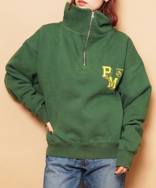 LETTER HARF ZIP SWEAT PULL OVER