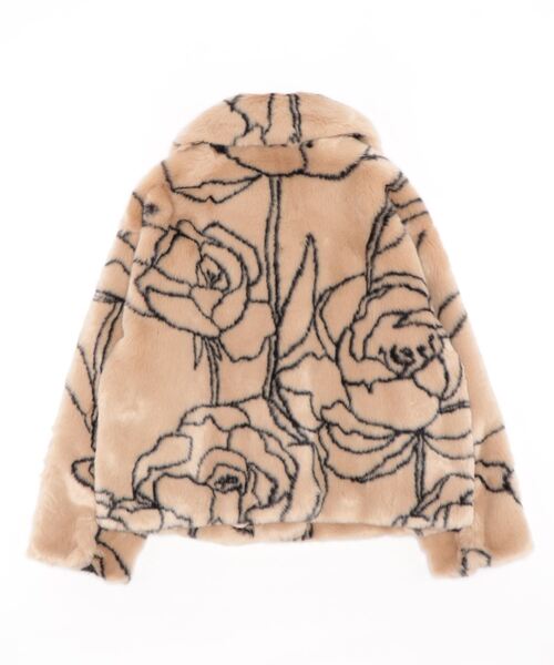 JAKKE)ローズ柄フェイクファーショートブルゾン