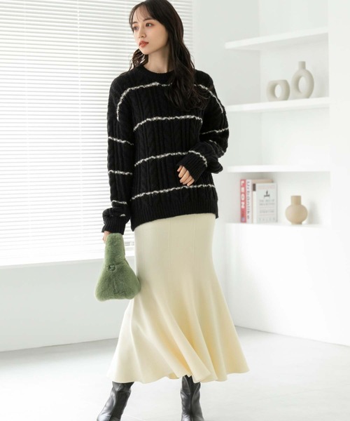 fifth(フィフス)の「ケーブルボーダーニット(ニット/セーター・レディース・ブラック/ベージュ・M)」の10枚目の写真