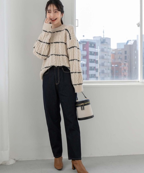 fifth(フィフス)の「ケーブルボーダーニット(ニット/セーター・レディース・ブラック/ベージュ・M)」の15枚目の写真