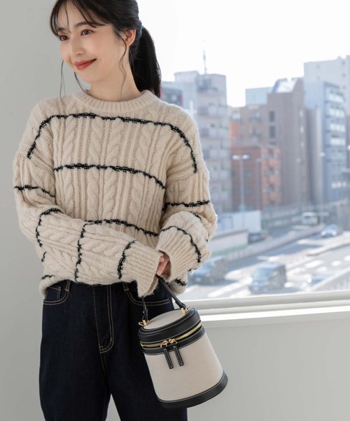 fifth(フィフス)の「ケーブルボーダーニット(ニット/セーター・レディース・ブラック/ベージュ・M)」の11枚目の写真