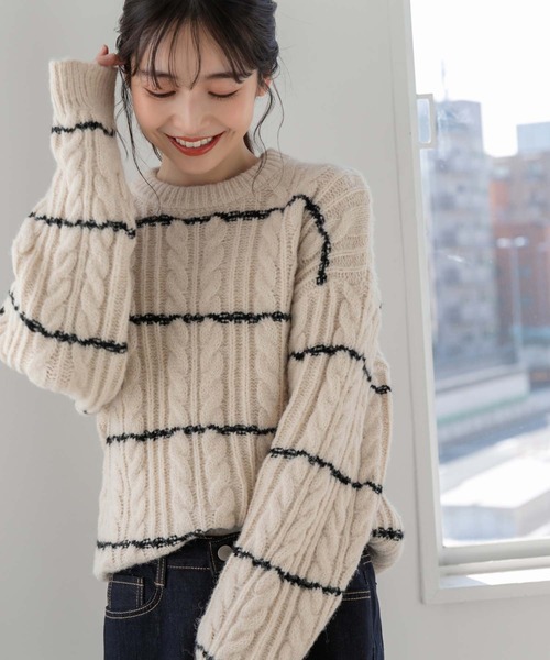 fifth(フィフス)の「ケーブルボーダーニット(ニット/セーター・レディース・ブラック/ベージュ・M)」の22枚目の写真