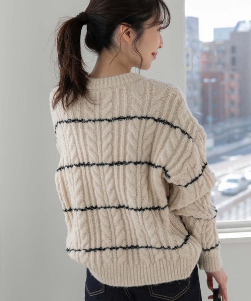 fifth(フィフス)の「ケーブルボーダーニット(ニット/セーター・レディース・ブラック/ベージュ・M)」の4枚目の写真