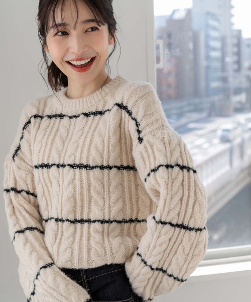 fifth(フィフス)の「ケーブルボーダーニット(ニット/セーター・レディース・ブラック/ベージュ・M)」の7枚目の写真