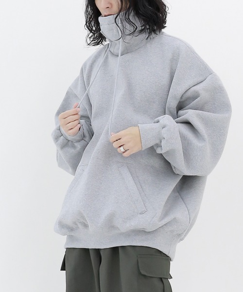 minsobi（ミンソビ）の「裏起毛 ハイネックパーカー ビッグシルエット ユニセックスパーカー（パーカー・メンズ・ブラック/グレー・FREE）」の10枚目の写真