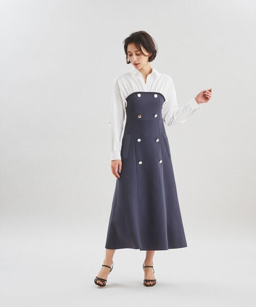 GRACE CONTINENTAL(グレースコンチネンタル)の「シャツレイヤードニットワンピース(ワンピース・レディース・ブルー/チャコールグレー・36)」の2枚目の写真