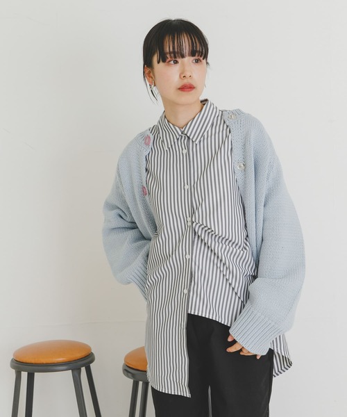 UR Lab.（アーバンリサーチラボ）の「アシメストライプシャツ（シャツ/ブラウス・レディース・ブラック/ブルー/ピンク系その他・FREE）」の6枚目の写真