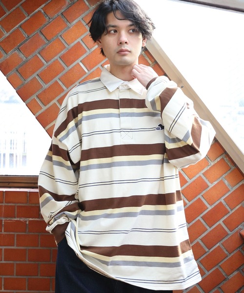 8(eight)(エイト)の「ビッグマルチボーダーラガーシャツ(ポロシャツ・メンズ・ブルーグレー/グリーン/ブラック/オレンジ/アイボリー/オフホワイト・LARGE/MEDIUM)」の3枚目の写真
