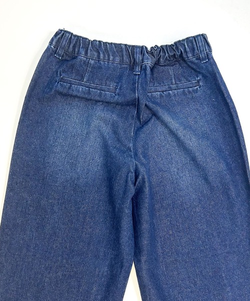 SHORE (ショア)の「SHORE フリンジワイドタックパンツ(デニムパンツ・レディース・サックスブルー/インディゴブルー・LARGE/SMALL/MEDIUM)」の4枚目の写真