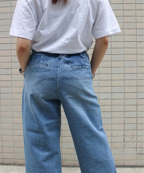 SHORE (ショア)の「SHORE フリンジワイドタックパンツ(デニムパンツ・レディース・サックスブルー/インディゴブルー・LARGE/SMALL/MEDIUM)」の14枚目の写真