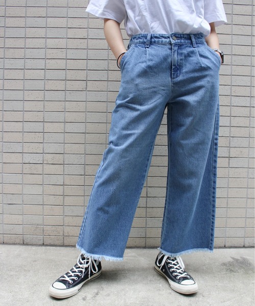 SHORE (ショア)の「SHORE フリンジワイドタックパンツ(デニムパンツ・レディース・サックスブルー/インディゴブルー・LARGE/SMALL/MEDIUM)」の17枚目の写真