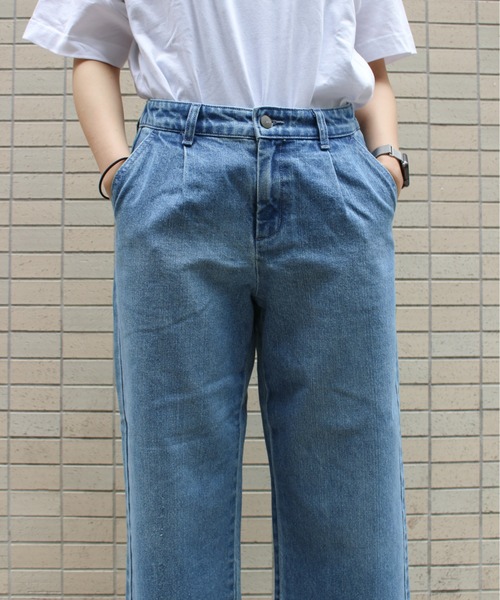SHORE (ショア)の「SHORE フリンジワイドタックパンツ(デニムパンツ・レディース・サックスブルー/インディゴブルー・LARGE/SMALL/MEDIUM)」の18枚目の写真
