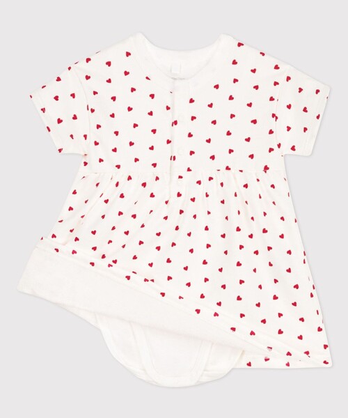 PETIT BATEAU（プチバトー）の「ライトスウェット半袖ドレスボディ（ロンパース・キッズ・ホワイト×レッド・6MONTH/18MONTH/12MONTH）」の3枚目の写真