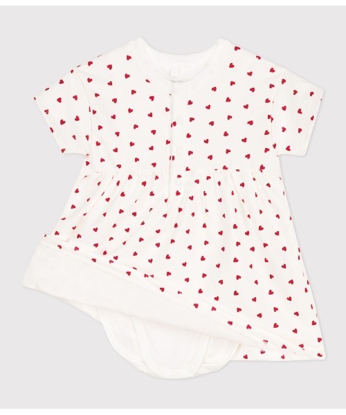 PETIT BATEAU（プチバトー）の「ライトスウェット半袖ドレスボディ（ロンパース・キッズ・ホワイト×レッド・6MONTH/18MONTH/12MONTH）」の4枚目の写真