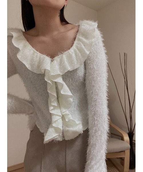 AMAIL(アマイル)の「Furi shaggy cardigan(カーディガン/ボレロ・レディース・ブラック/アイボリー・FREE)」の15枚目の写真
