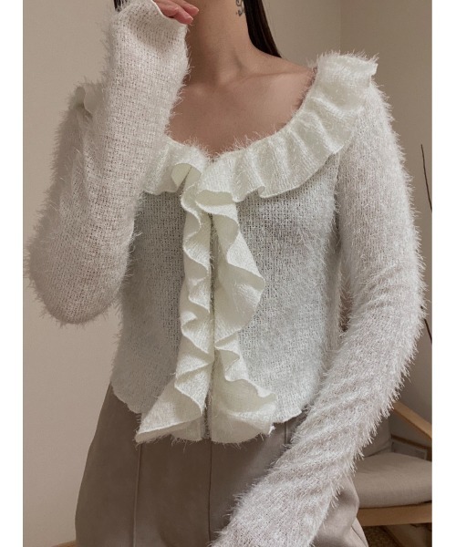 AMAIL(アマイル)の「Furi shaggy cardigan(カーディガン/ボレロ・レディース・ブラック/アイボリー・FREE)」の16枚目の写真