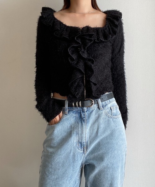 AMAIL(アマイル)の「Furi shaggy cardigan(カーディガン/ボレロ・レディース・ブラック/アイボリー・FREE)」の18枚目の写真
