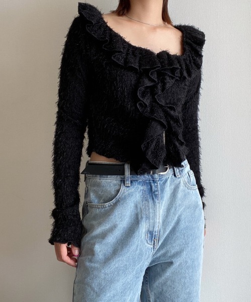 AMAIL(アマイル)の「Furi shaggy cardigan(カーディガン/ボレロ・レディース・ブラック/アイボリー・FREE)」の19枚目の写真