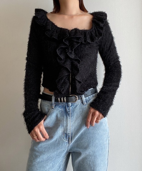 AMAIL(アマイル)の「Furi shaggy cardigan(カーディガン/ボレロ・レディース・ブラック/アイボリー・FREE)」の20枚目の写真
