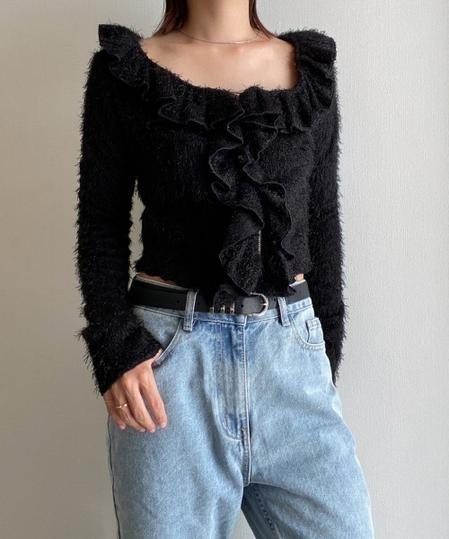 AMAIL(アマイル)の「Furi shaggy cardigan(カーディガン/ボレロ・レディース・ブラック/アイボリー・FREE)」の21枚目の写真
