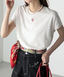 フレンチスリーブ 配色ロゴ刺繍Tシャツ