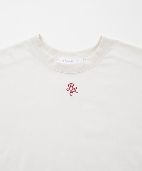 BONLECILL(ボンルシール)の「フレンチスリーブ 配色ロゴ刺繍Tシャツ(Tシャツ/カットソー・レディース・アイボリー/ブラック/ブルー/オフホワイト・FREE)」の16枚目の写真