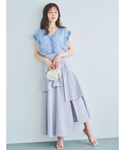 dazzlin（ダズリン）の「チュールベールフリルニットトップス（ニット/セーター・レディース・ブルー/オフホワイト/ブラック/ピンク・FREE）」の8枚目の写真