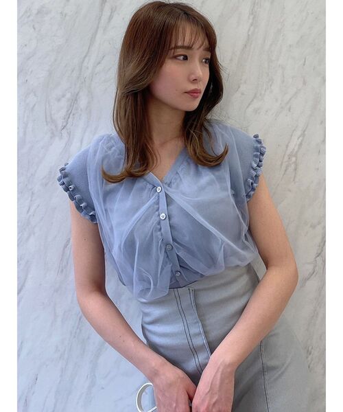 dazzlin（ダズリン）の「チュールベールフリルニットトップス（ニット/セーター・レディース・ブルー/オフホワイト/ブラック/ピンク・FREE）」の10枚目の写真