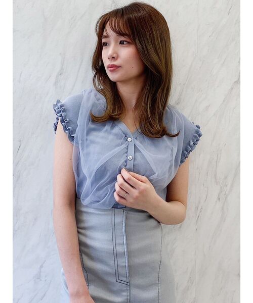 dazzlin（ダズリン）の「チュールベールフリルニットトップス（ニット/セーター・レディース・ブルー/オフホワイト/ブラック/ピンク・FREE）」の11枚目の写真