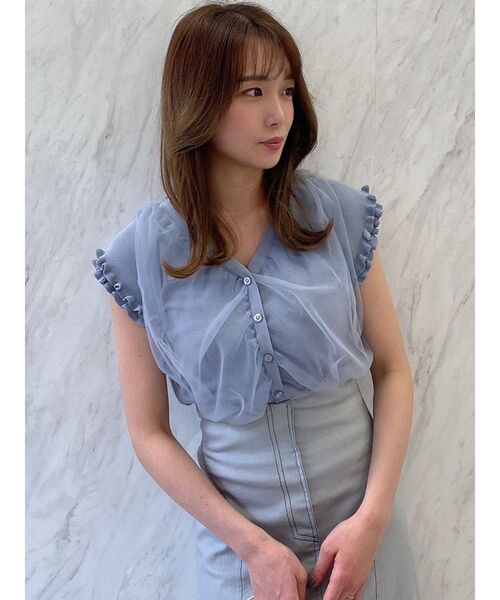 dazzlin（ダズリン）の「チュールベールフリルニットトップス（ニット