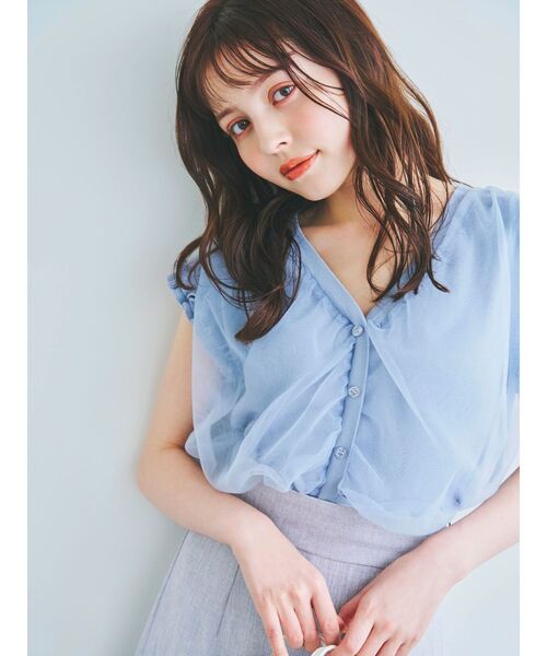 dazzlin（ダズリン）の「チュールベールフリルニットトップス（ニット/セーター・レディース・ブルー/オフホワイト/ブラック/ピンク・FREE）」の4枚目の写真