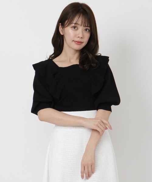 WILLSELECTION（ウィルセレクション）の「ラッフルスクエアニットプルオーバー（ニット/セーター・レディース・ブラック/サックスブルー/オフホワイト・MEDIUM）」の2枚目の写真