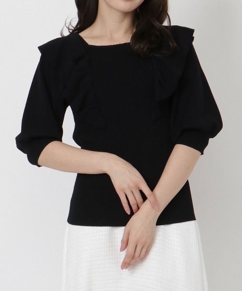 WILLSELECTION（ウィルセレクション）の「ラッフルスクエアニットプルオーバー（ニット/セーター・レディース・ブラック/サックスブルー/オフホワイト・MEDIUM）」の8枚目の写真