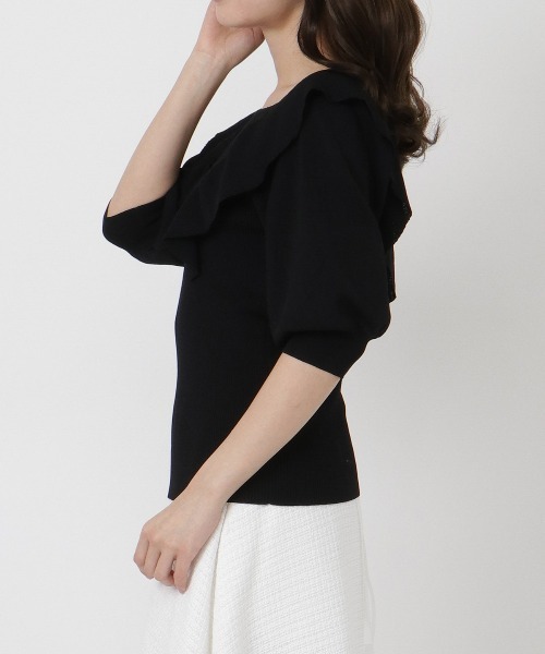 WILLSELECTION（ウィルセレクション）の「ラッフルスクエアニットプルオーバー（ニット/セーター・レディース・ブラック/サックスブルー/オフホワイト・MEDIUM）」の9枚目の写真