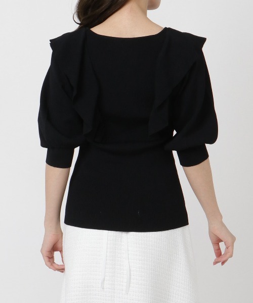 WILLSELECTION（ウィルセレクション）の「ラッフルスクエアニットプルオーバー（ニット/セーター・レディース・ブラック/サックスブルー/オフホワイト・MEDIUM）」の10枚目の写真