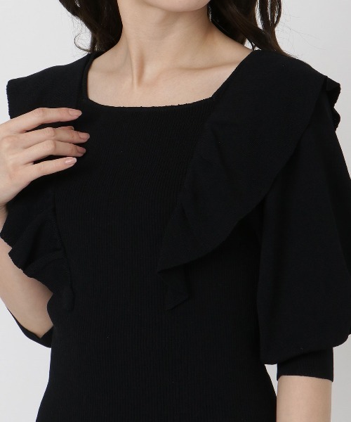 WILLSELECTION（ウィルセレクション）の「ラッフルスクエアニットプルオーバー（ニット/セーター・レディース・ブラック/サックスブルー/オフホワイト・MEDIUM）」の11枚目の写真