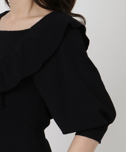 WILLSELECTION（ウィルセレクション）の「ラッフルスクエアニットプルオーバー（ニット/セーター・レディース・ブラック/サックスブルー/オフホワイト・MEDIUM）」の12枚目の写真