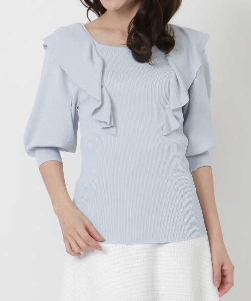 WILLSELECTION（ウィルセレクション）の「ラッフルスクエアニットプルオーバー（ニット/セーター・レディース・ブラック/サックスブルー/オフホワイト・MEDIUM）」の14枚目の写真