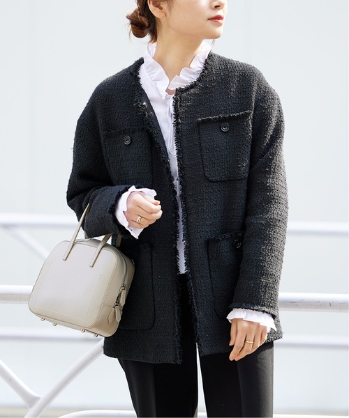 JOURNAL STANDARD(ジャーナルスタンダード)の「《追加5》ツイードジャケット(ノーカラージャケット・レディース・ブラック・FREE)」の5枚目の写真